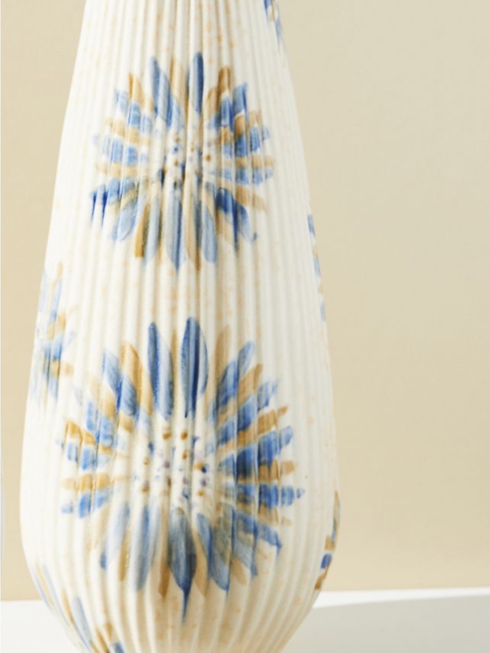 Ribbed Abstract Floral Vase - Hand Painted - Picture 2 of 2